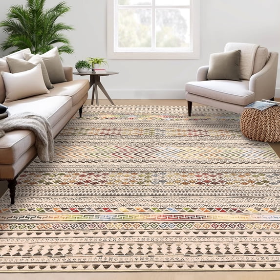 Hasoo Large Modern Area Rug 9' x 12' Rugs for Living Room Boho Geometrical Indoor Carpet, Coffee