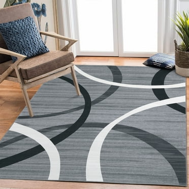 Hasoo Large Modern Area Rug 9' x 12' Rugs for Living Room Geometric Line Pattern Carpet, Gray