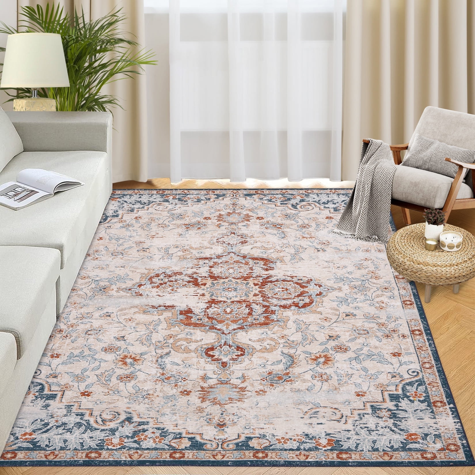 Hasoo Large Rug 9x12 Vintage Distressed Persian Carpet Accent Rugs Boho ...