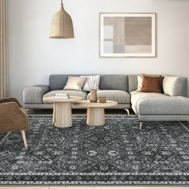 Hasoo Large Vintage Area Rug 9' x 12' Rugs for Living Room Moroccan Carpet, Black