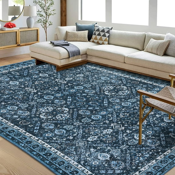 Hasoo Large Vintage Area Rug 9' x 12' Rugs for Living Room Moroccan Carpet, Blue