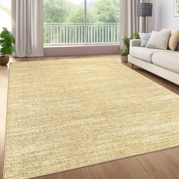 Hasoo Large Washable Rug 10' x 13' Area Rug for Living Room Modern Solid Non-Slip Neutral Indoor Decor Carpet, Yellow