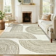 thumbnail image 1 of Hasoo Large Washable Rug 9' x 12' Area Rug for Living Room Abstract Striped Non-Slip Neutral Indoor Decor Carpet, Brown, 1 of 5