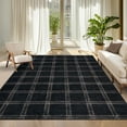 thumbnail image 1 of Hasoo Large Washable Rug 9' x 12' Area Rug for Living Room Modern Plaid Non Slip Neutral Indoor Decor Carpet, Black, 1 of 6