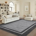 thumbnail image 1 of Hasoo Large Washable Rug 9' x 12' Area Rug for Living Room Modern Simulated Woven Texture Bordered Non-Slip Neutral Indoor Decor Carpet, Black, 1 of 5