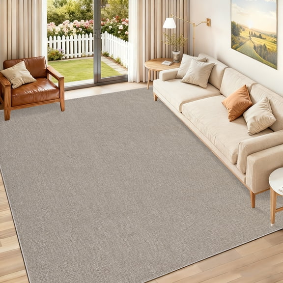 Hasoo Large Washable Rug 9' x 12' Area Rug for Living Room Modern Solid Non Slip Neutral Indoor Decor Carpet, Beige/Gray