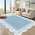 thumbnail image 1 of Hasoo Large Washable Rug 9' x 12' Area Rug for Living Room Scalloped Non-Slip Neutral Indoor Decor Floral Printed Carpet, Blue, 1 of 6