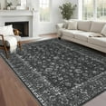 thumbnail image 1 of Hasoo Large Washable Rug 9' x 12' Area Rug for Living Room Vintage Distressed Floral Non-Slip Neutral Indoor Decor Carpet, Black, 1 of 5