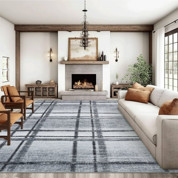 Hasoo Living Room Area Rug Polyester Light Gray Geometric Indoor Carpet Waterproof Foldable, 8' x 10'