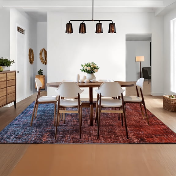 Hasoo Modern Abstract Area Rug for Living Room Washable 5' x 7' Non Shedding Neutral Indoor Decor Carpet, Red/Blue