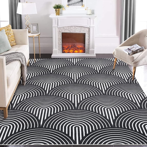 Hasoo Modern Arches Area Rug Mid Century Modern Bedroom Living Room Decor Floor Rug 9' x 12' Black