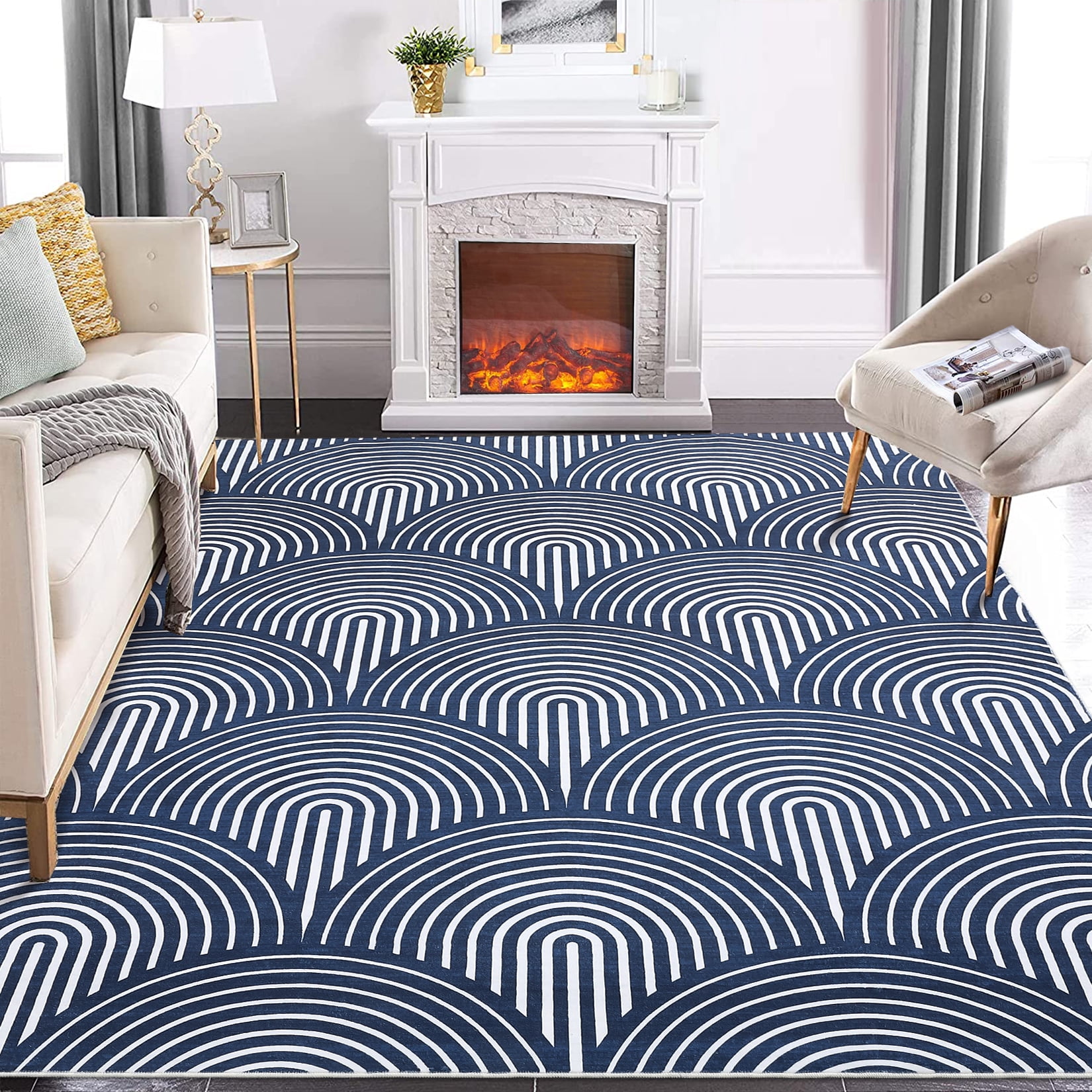 Hasoo Modern Arches Area Rug Mid Century Modern Bedroom Living Room Decor Floor Rug 9' x 12' Blue