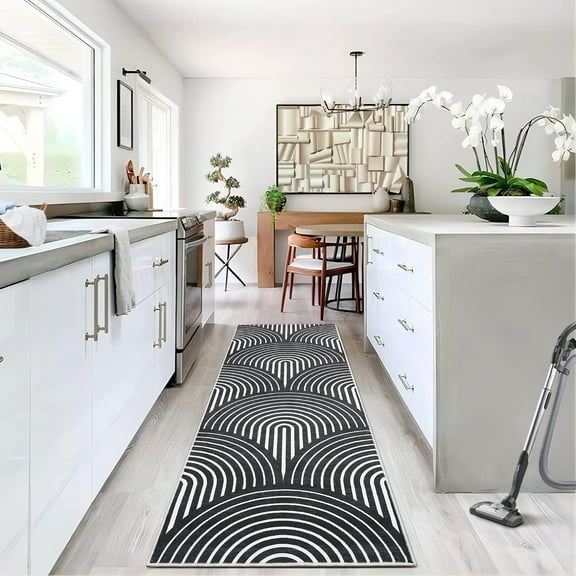 Hasoo Modern Arches Runner Rug Mid Century Modern Bedroom Living Room Decor Floor Rug 2' x 6' Black