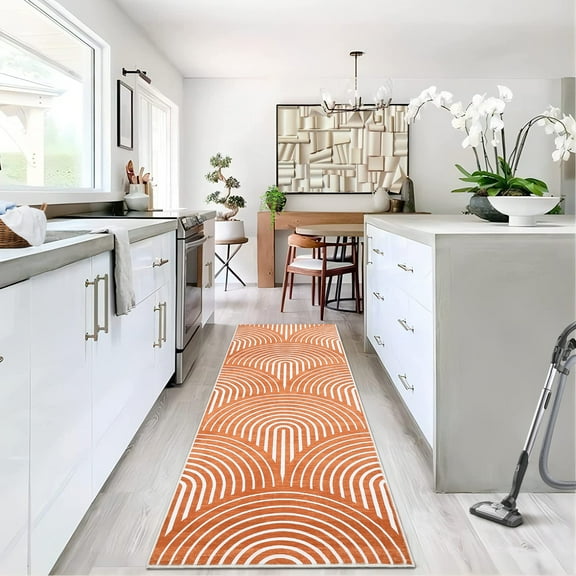 Hasoo Modern Arches Runner Rug Mid Century Modern Bedroom Living Room Decor Floor Rug 2' x 6' Orange