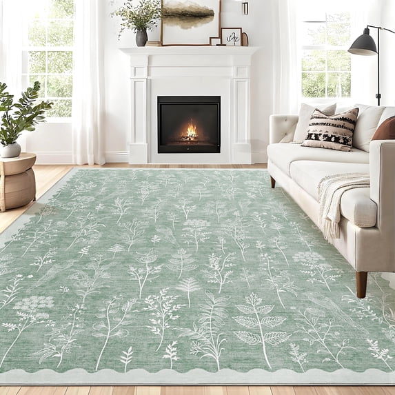 Hasoo Modern Area Rug for Living Room Durable Washable Floral Indoor Carpet Non Slip Rugs for Bedroom 5' x 7', Mint Green