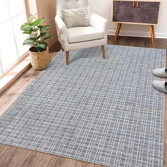 Hasoo Modern Indoor Neutral Carpet Geometric Plaid Area Rug for Living Room, Dark Gray, 4' x 6'