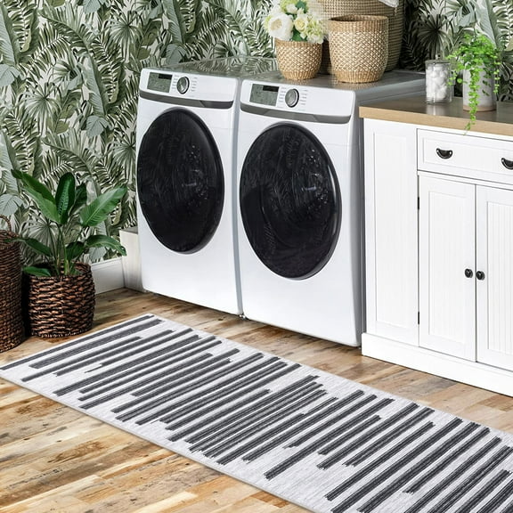 Hasoo Modern Rug Geometric Lines Area Rug for Living Room Bedroom Kitchen Dining Room Home Office Floor Rug 2' x 6', Beige/Black