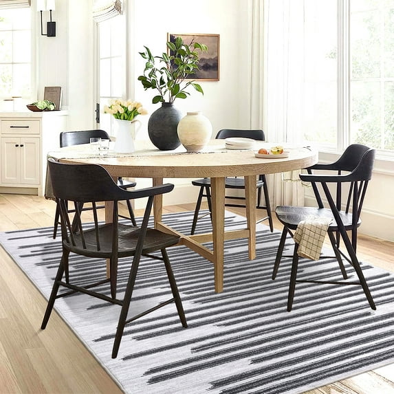 Hasoo Modern Rug Geometric Lines Area Rug for Living Room Bedroom Kitchen Dining Room Home Office Floor Rug 4' x 6', Beige/Black