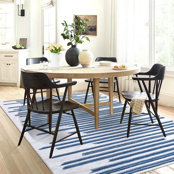 Hasoo Modern Rug Geometric Lines Area Rug for Living Room Bedroom Kitchen Dining Room Home Office Floor Rug 4' x 6', Beige/Blue