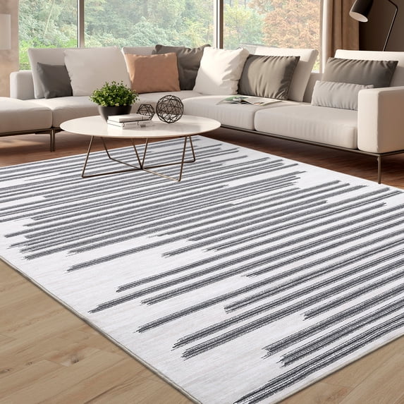 Hasoo Modern Rug Geometric Lines Area Rug for Living Room Bedroom Kitchen Dining Room Home Office Floor Rug 9' x 12', Beige/Gray