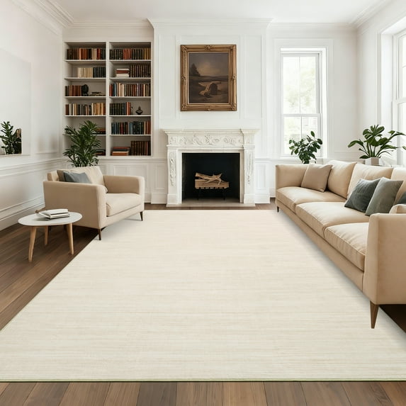 Hasoo Modern Solid Area Rug for Living Room Washable 4' x 6' Non Shedding Neutral Indoor Decor Carpet, Beige