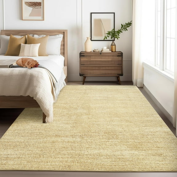 Hasoo Modern Solid Area Rug for Living Room Washable 4' x 6' Non Shedding Neutral Indoor Decor Carpet, Yellow