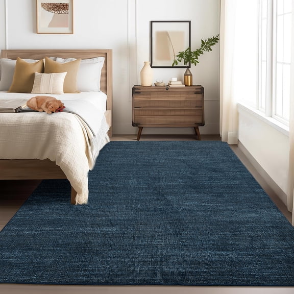 Hasoo Modern Solid Area Rug for Living Room Washable 5' x 7' Non Shedding Neutral Indoor Decor Carpet, Blue