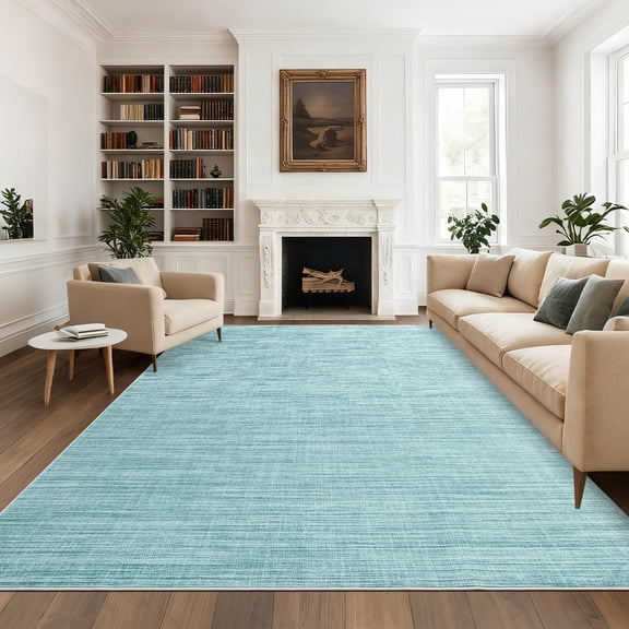 Hasoo Modern Solid Area Rug for Living Room Washable 5' x 7' Non Shedding Neutral Indoor Decor Carpet, Blue
