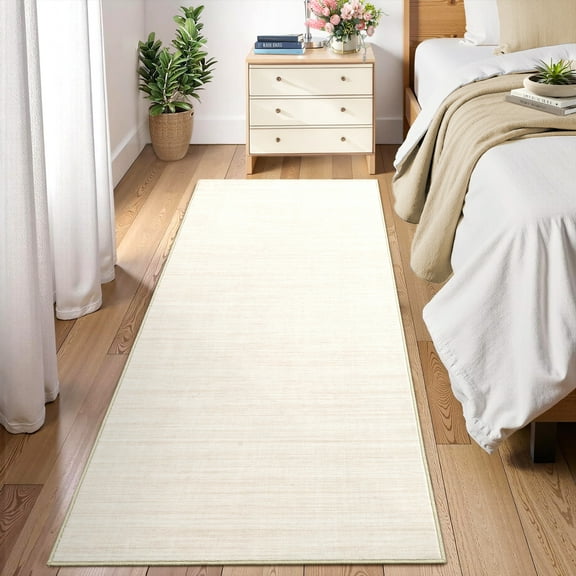 Hasoo Modern Solid Runner Washable 2' x 6' Throw Rug for Hallway Enterway Neutral Indoor Beige Carpet