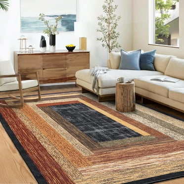 Hasoo Modern Washable Area Rug 8' x 10' Rugs for Dining Room Abstract Geometric Pattern Carpet, Red