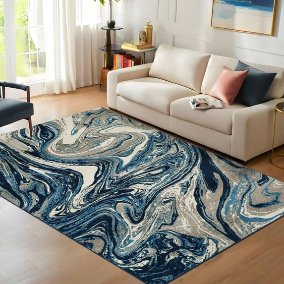 Hasoo Modern Washable Indoor Carpet 10' x 13' Green Area Rug for Living Room Abstract Pattern Non-slip polyester Room Decor Rug