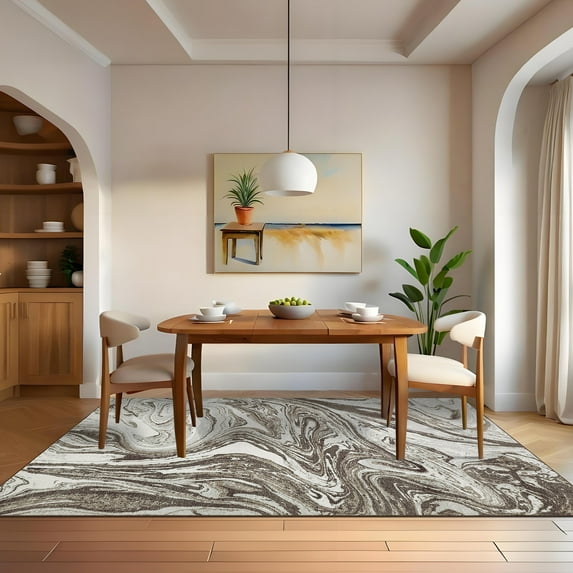 Hasoo Modern Washable Indoor Carpet 5' x 7' Brown Area Rug for Living Room Abstract Pattern Non-slip polyester Room Decor Rug