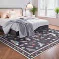 thumbnail image 1 of Hasoo Modern Washable Indoor Carpet 9' x 12' Black Area Rug for Living Room Floral Insect Butterfly Pattern Non-slip polyester Room Decor Rug, 1 of 6