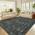 thumbnail image 1 of Hasoo Modern Washable Indoor Carpet 9' x 12' Black Neutral Area Rug for Living Room Geometric Floral Pattern Non-slip polyester Room Decor Rug, 1 of 7