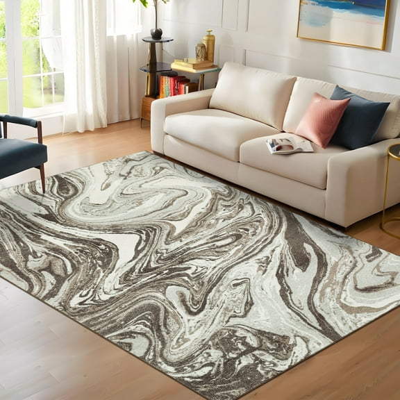 Hasoo Modern Washable Indoor Carpet 9' x 12' Brown Area Rug for Living Room Abstract Pattern Non-slip polyester Room Decor Rug