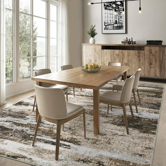 Hasoo Modern Washable Indoor Carpet 9' x 12' Brown Area Rug for Living Room Abstract Pattern Non-slip polyester Room Decor Rug