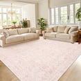 thumbnail image 1 of Hasoo Modern Washable Indoor Carpet 9' x 12' Pink Neutral Area Rug for Living Room Geometric Floral Pattern Non-slip polyester Room Decor Rug, 1 of 7