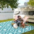 thumbnail image 1 of Hasoo Outdoor Rug Portable Premium Plastic Geometric Floral Pattern for Large Patio Deck Sunroom RV Camping Blue 9 x 12 ft, 1 of 5