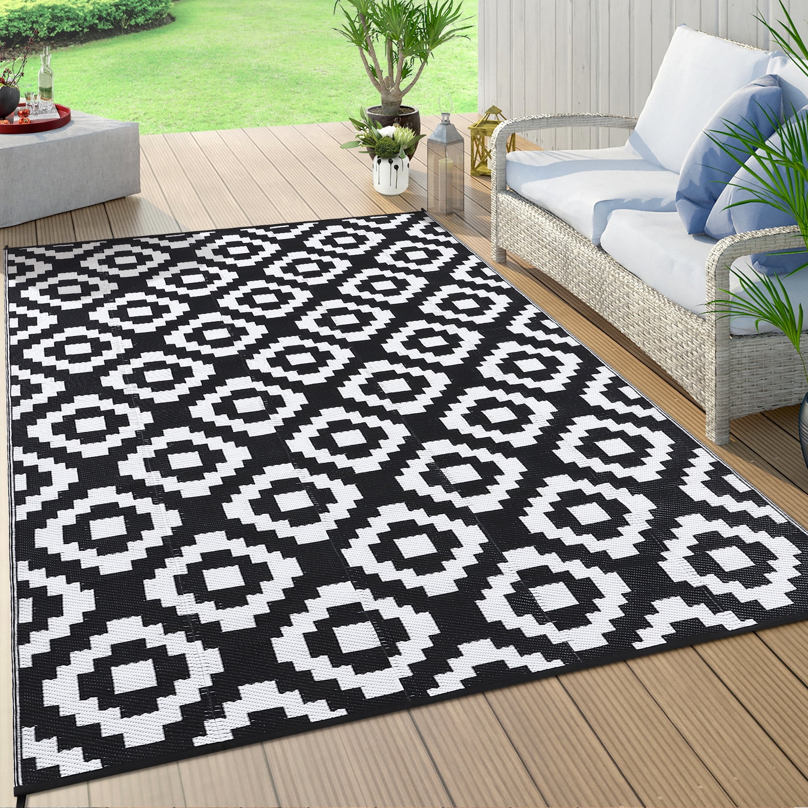 Hasoo Outdoor Rug Reversible Premium Recycled Plastic Geometric Pattern ...