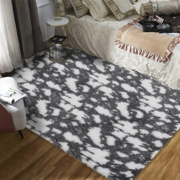 Hasoo Plush Fluffy Living Room Area Rug 9x12 Large Modern Abstract Non-Slip Soft Foldable Indoor Gray Carpet