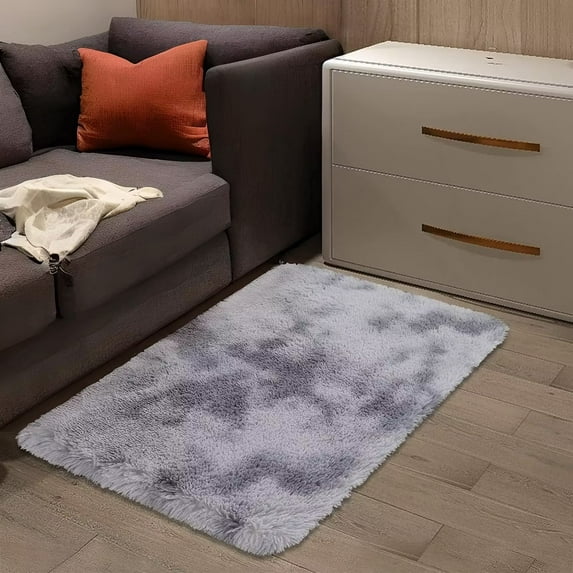Hasoo Plush Polyester Shag Area Rug 2'x 3' Fluffy Decorative Rug for Indoor Home Floor Tie-dyed Carpet, Light Grey