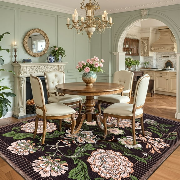 Hasoo Purple Washable Area Rugs 10' x 13' Rug for Living Room Floral Modern Non Slip Throw Indoor Carpet