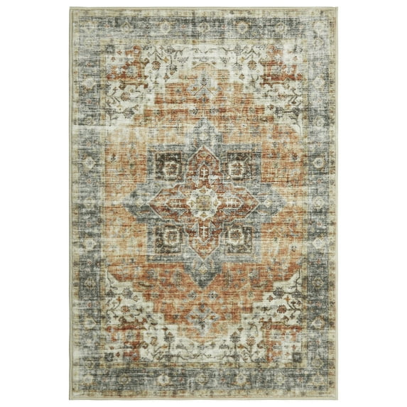 Hasoo Rug 8x10 Area Rug for Living Room Persian Medallion Floor Cover Vintage Oriental Floral Rug Boho Tribal Indoor Floor Home Decor Non-Slip Washable Rug Low Pile Thin Rug, Yellow