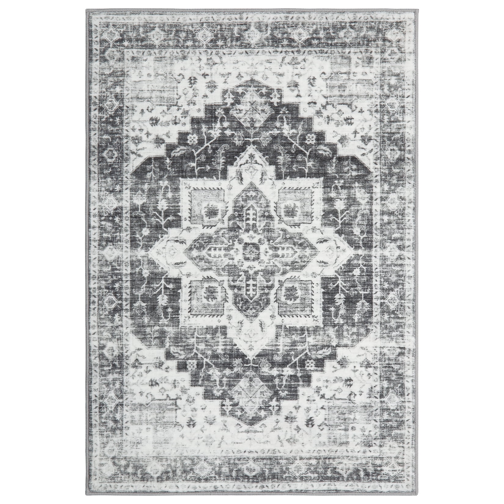 Hasoo Rug 8x10 Area Rug for Living Room Persian Medallion Floor Cover Vintage Oriental Floral Rug Boho Tribal Indoor Floor Home Decor Non-Slip Washable Rug Low Pile Thin Rug Foldable Grey