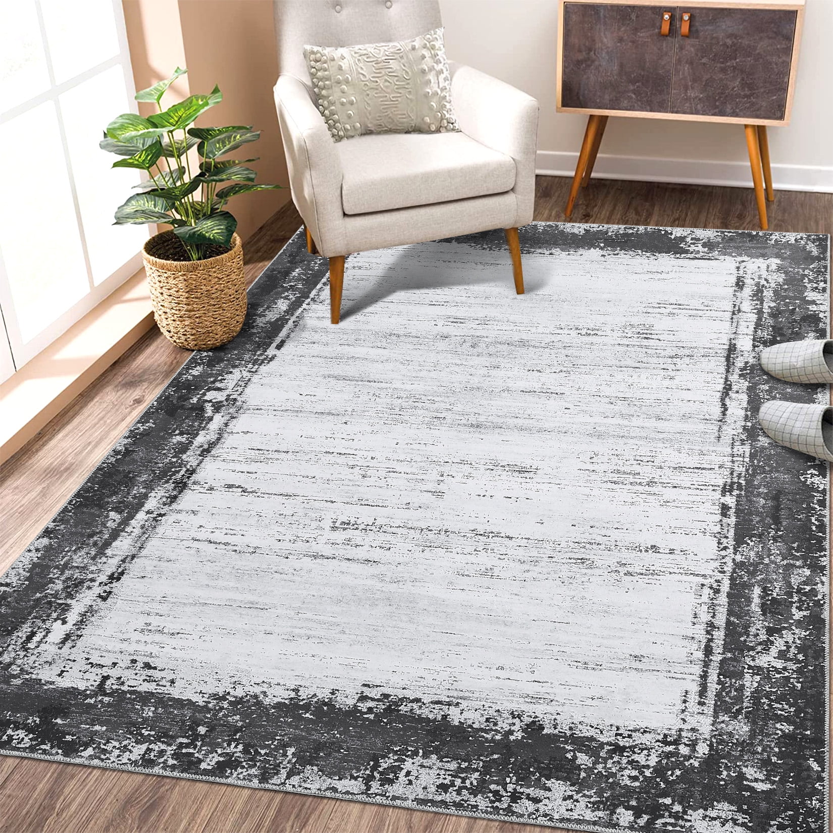 Luxe Weavers Gray Abstract 6' x 9' Synthetic Area Rug