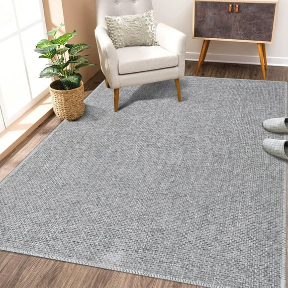 Hasoo Rugs Meridian Area Rug Natural Crosshatch Lines Solid Contemporary Area Rug, 4' x 6', Light Gray