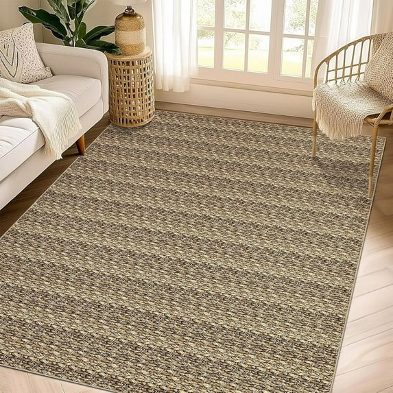 Hasoo Rugs for Living Room 8' x 10' Washable Area Rug Non Slip Accent Rug Modern Solid Print Carpet Rug Low Pile Throw Rug for Bedroom, Brown