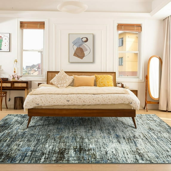 Hasoo Rugss 8' x 10' Abstract Area Rugs for Living Room Non Slip Carpet, Blue/Grey
