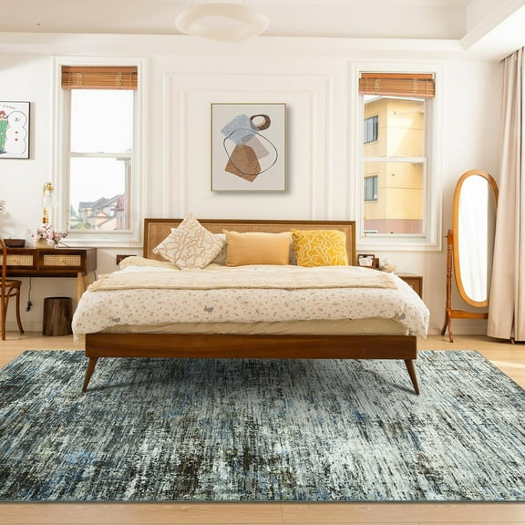 Hasoo Rugss 8' x 10' Abstract Area Rugs for Living Room Non Slip Carpet, Blue/Grey