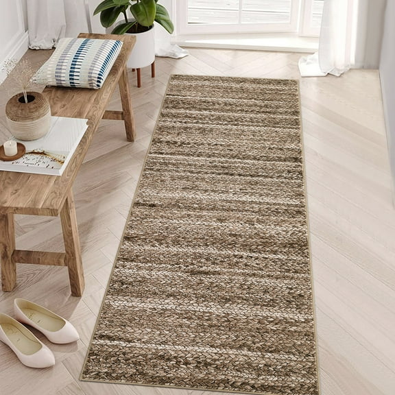 Hasoo Runner 2' x 6' Washable Hallway Runner Rug Low Pile Kitchen Floor Carpet Indoor Rug, Brown